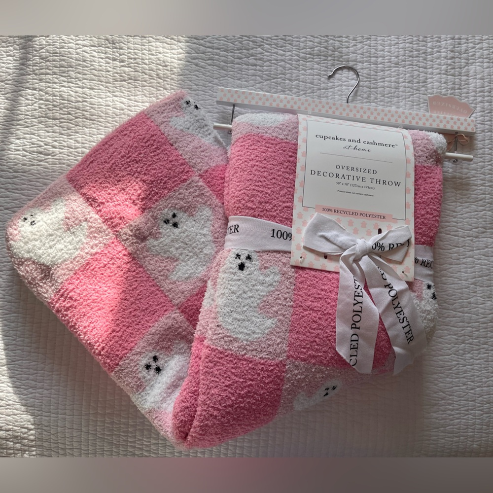 Cupcakes and Cashmere Pink Ghost Checkered Blanket